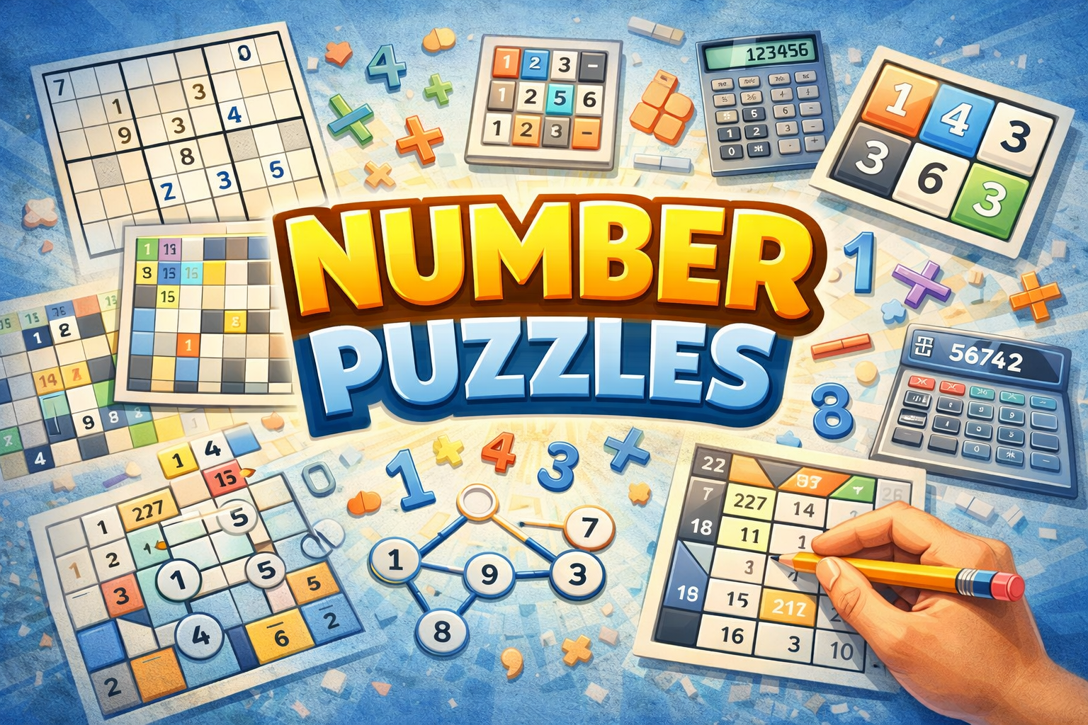 Number puzzles online — over 30 free number puzzle games including Sudoku, Kakuro, KenKen, 2048, and more