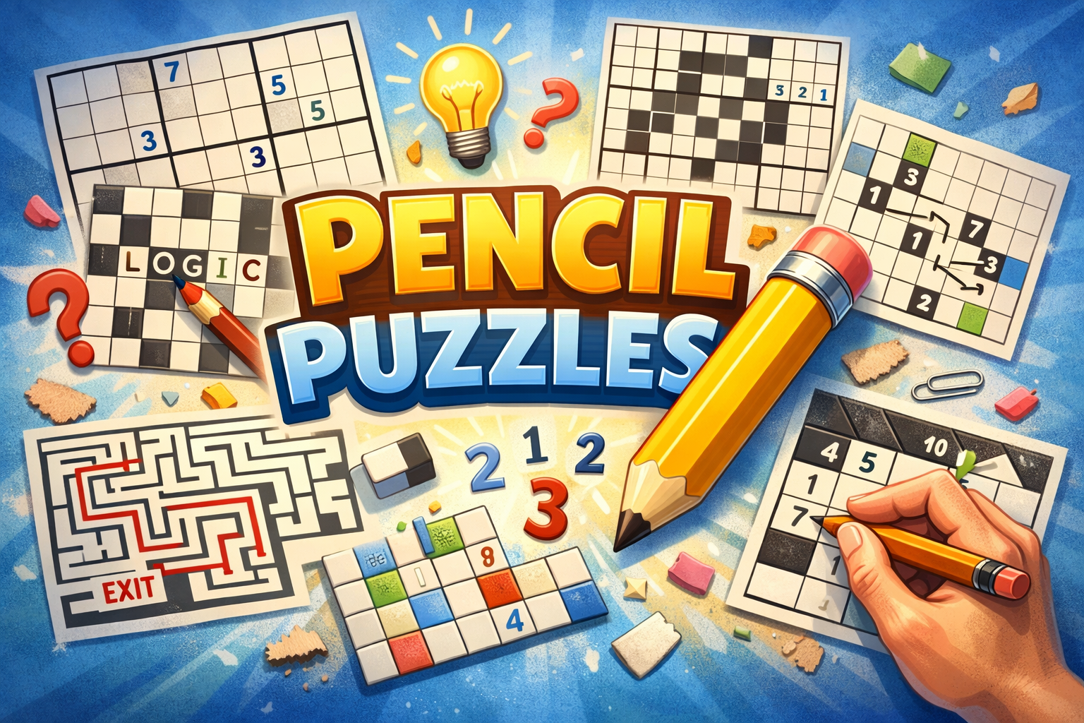 Pencil puzzles online — over 40 free logic grid puzzles including Sudoku, Nonograms, Slitherlink, and more