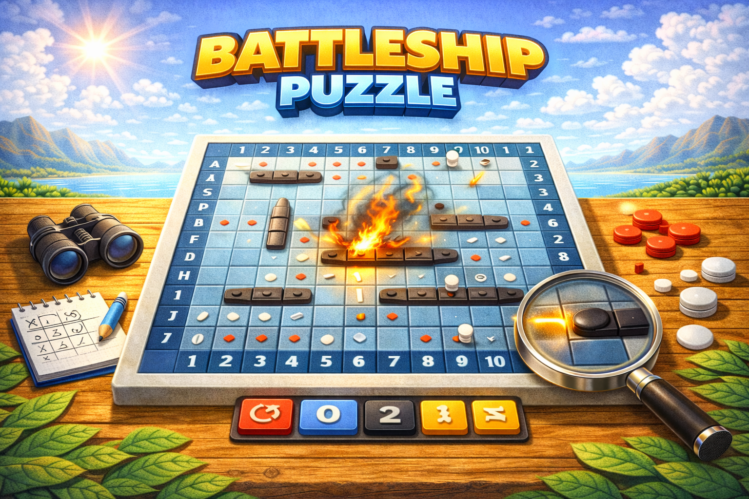 Battleship logic puzzle — deduce ship locations using row and column clues