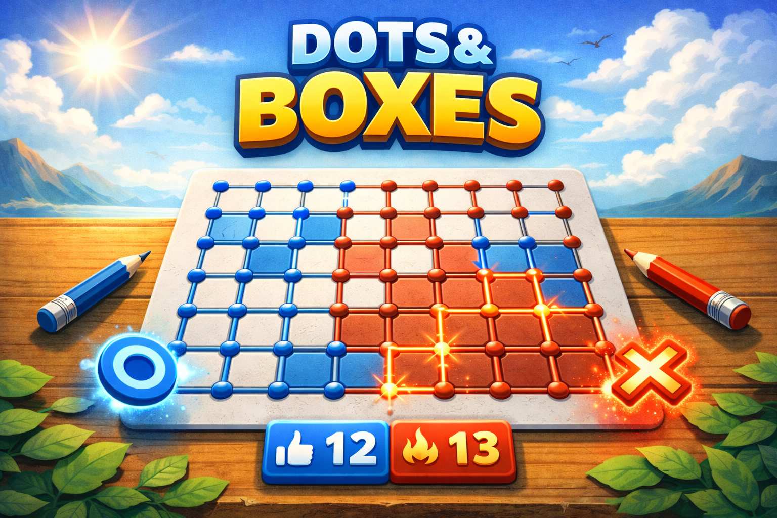 Dots and Boxes strategy game — draw lines, complete boxes, and outscore your opponents