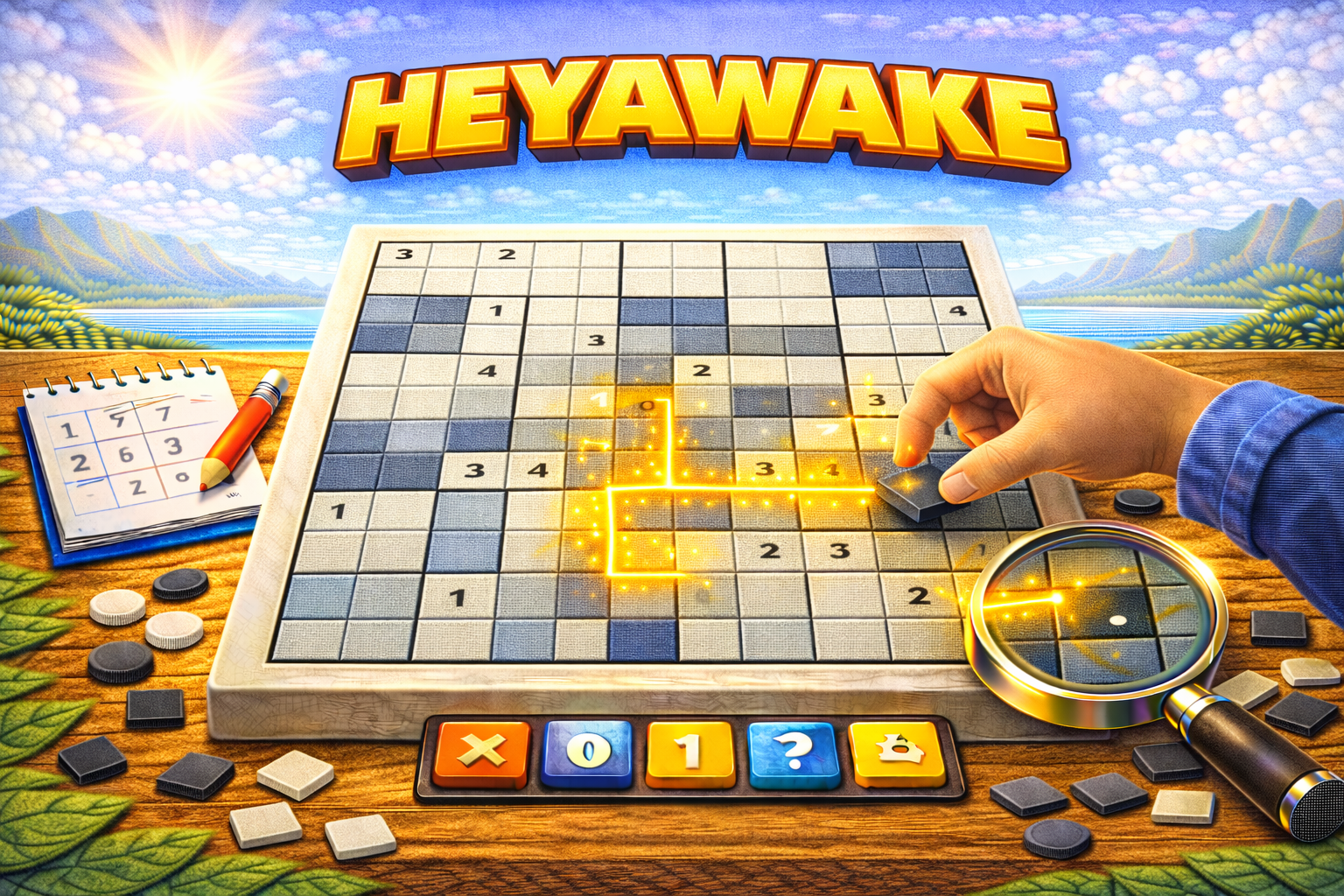 Heyawake logic puzzle — shade cells following region and connectivity rules