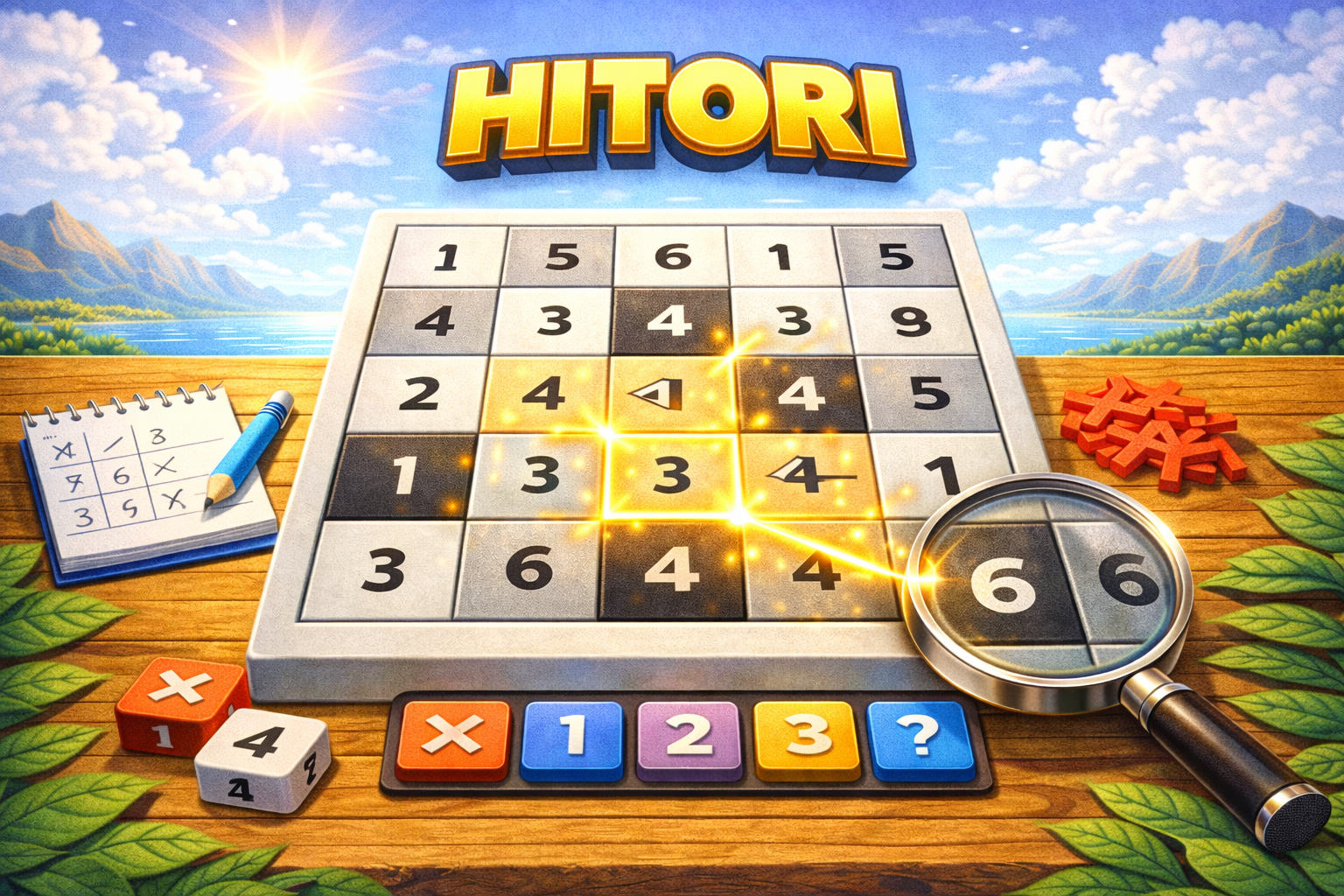 Hitori number puzzle — shade duplicate numbers so no repeats remain in any row or column