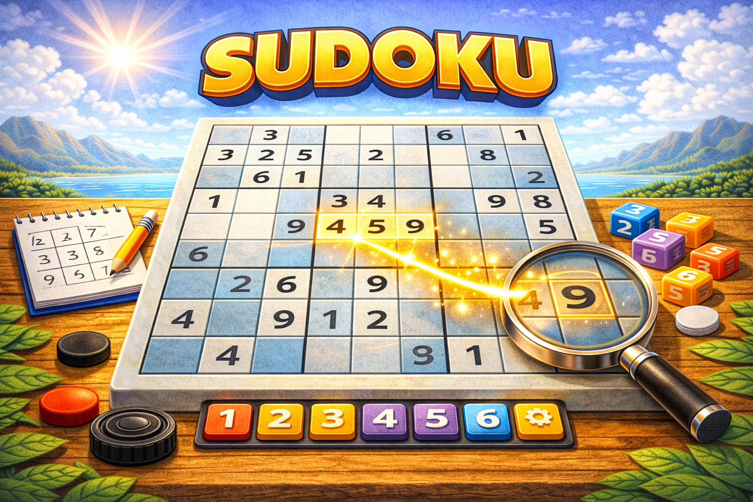 Sudoku number puzzle — fill the 9×9 grid so every row, column, and box contains digits 1–9